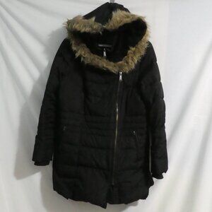 REITMANS | xl - extra large | Black Puffer Coat With Fur Trimmed Hoodie